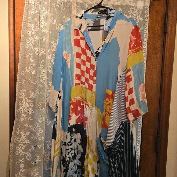Alembika MultiColor Maxi Balloon Hem Dress Small EUC $95 - Picture 1 of 7